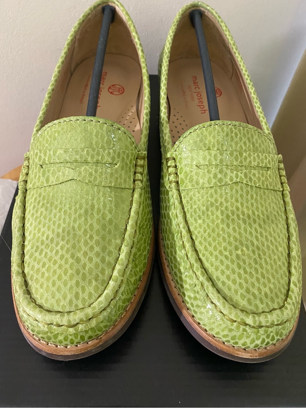 Marc Joseph Lime Snake-Embossed Penny Loafers Size 8